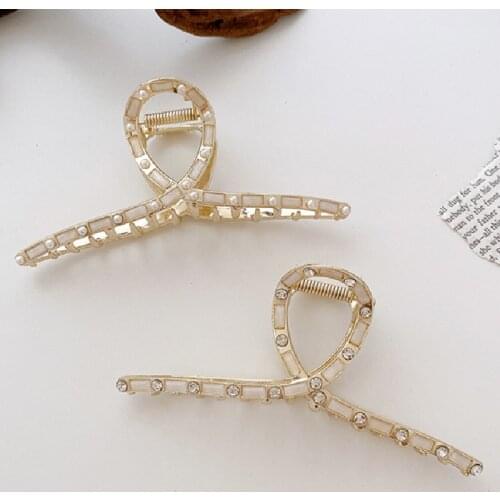 Korea INS Alloy Hair Clips For Women Girls Streamer Pearl Rhinestone Hair Catch Back Head Hair Shark Clips Ornament Catch Clips