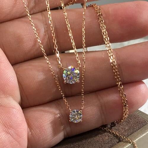 18K Au750 Yellow Gold Women Pendants Necklaces Moissanite Diamond 0.5 1 2 3 Carat Round Wedding Anniversary Engagement Party