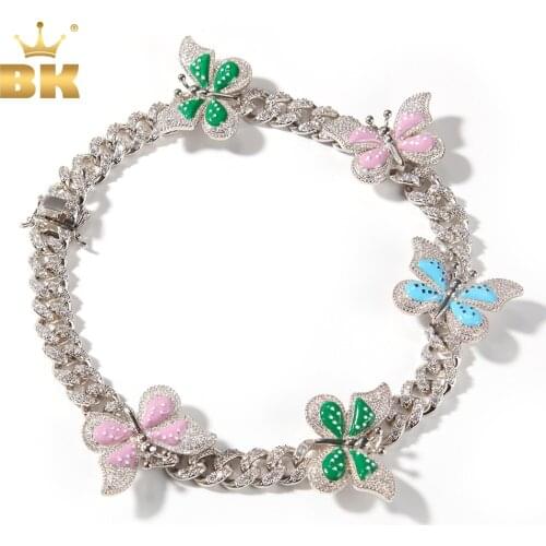 THE BLING KING 12mm Cuban Necklace With 5 Butterflies Miami Chain CZ Iced Out Zircon Link Pave Luxury Bling Hiphop Jewelry