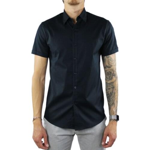 Mens short sleeve shirt blue cotton shirt Slim Fit half sleeve plain