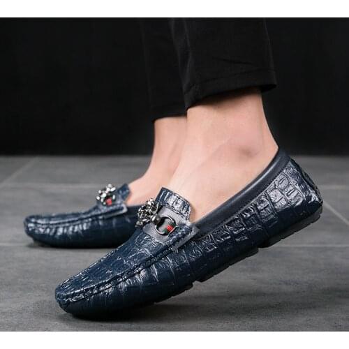 2021 Shoes Man 100% Genuine Leather Man Flat Shoes Casual Loafers Slip On Flats Shoes Moccasins Man Driving Shoes