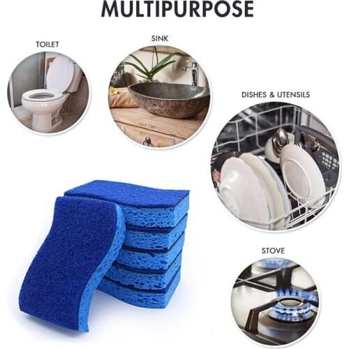 12 Pack Non-Scratch Cellulose Scrub Sponge Kapok Cotton Dishwashing Brush, Dual-Sided Dishwashing Sponge for Kitchen