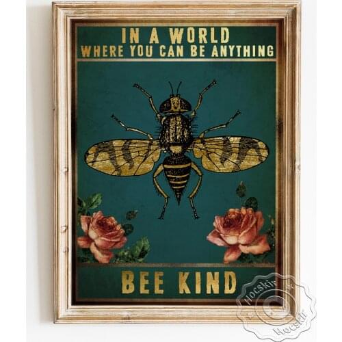 Bee Illustration Wall Art Poster, Meditation Prints Wall Stickers, Vintage Flowers Canvas Painting, Positive Energy Home Decor