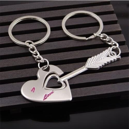 1 Pair New Trendy Hot Sale OnePair Key Chain Alloy Arrow Bow Love Keyrings Key Chains Lovers Ring Couples Keychain Gift
