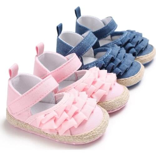 Toddler Newborn Baby Girl Shoes Cute Soft Sole Floral Ruffle Solid Anti-slip Prewalker 0-18M