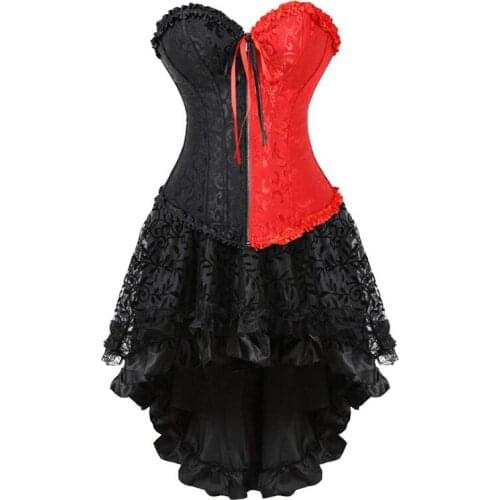 Corset dress skirts for women party zipper front bustier corset burlesque halloween plus size red black masquerade costume