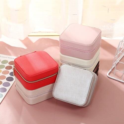 Portable Velvet Zipper Jewelry Box with Mirror Travel Jewelry Organizer Multifunction Necklace Earring Ring Storage Box