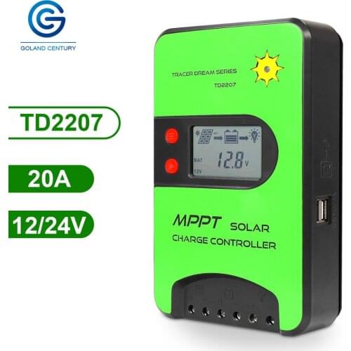 Goland Century LCD Display 20A MPPT 12V/24V Solar Panel Battery Regulator Charge Controller For Off Grid Solar Power System