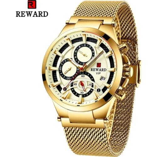 Reward Men Quartz Wristwatches Waterproof Anti-glare Hardlex Glass Stainless Steel Watch Sport Mesh Band Timepiece Wrist Watches