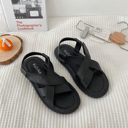 Black simple velcro thick-soled womens shoes summer new fashion all-match comfortable casual sports sandals