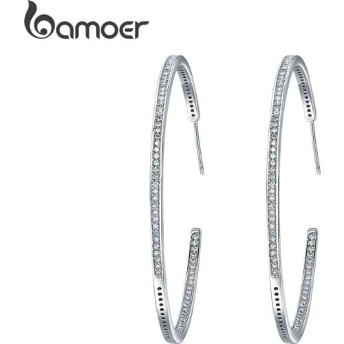 BAMOER New Collection Silver Color Luminous Clear CZ Circle Hoop Earrings for Women Fashion Earrings Jewelry Gift YIE115