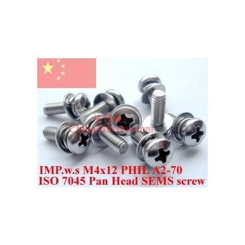 Stainless Steel SEMS screws M4x12 Pan Head 2# Phillips Driver Polished ROHS 100 pcs