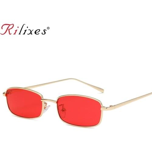 RILIXES Small Square Sunglasses for Women Men Retro Red Sun Glasses Transparent Clear Lens Glasses Metal Frame Shades Eyewear