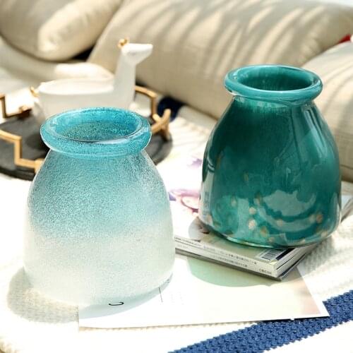 Modern Blue Glass Vase Tabletop Hydroponic Flower Arrangement Container Handmade Art Pots Home Decoration Accessories