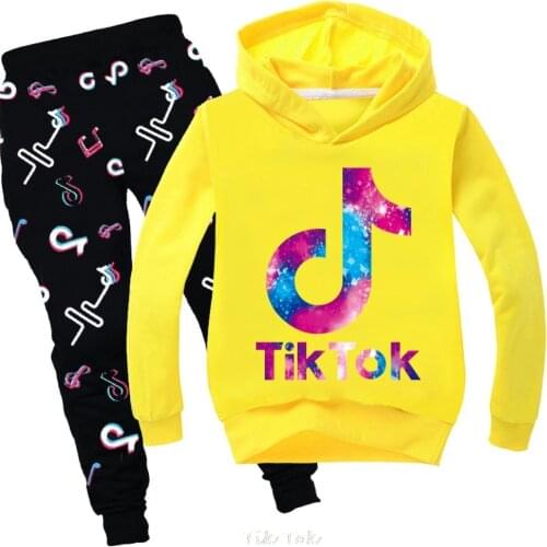 Tik Tok Hot Spring Autumn Letters Printing T-shirt Hoodies Kids Hooded Sweatshirts Childrens Baby Girls Clothes trousers Set