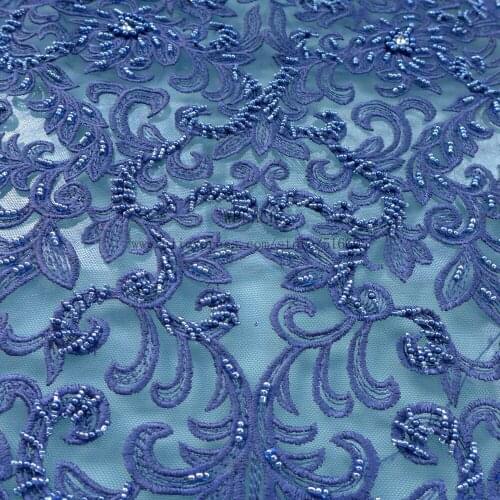 Spring style high quality beades on net yarn embroidery lace fabric spread branches lovely mesh lace with pearls by yard