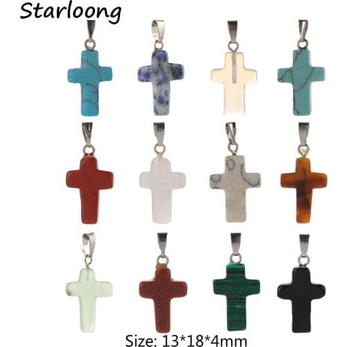 Punk Jewelry Pendant Assort Color Mixed Natural Stone Gem Pink Quartz Tiger Eye Amethysts Cross Drop Pendant for Necklace Making