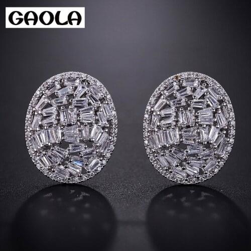 GAOLA Trendy Clear Cubic Zirconia Hollow Round Stud Earrings Women Earring Fashion Jewelry GLE8097