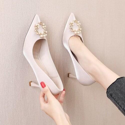 High-heeled Shoes Womens Autumn 2021 New All-match Fashion Pointed Rhinestone Sexy Single Shoes Stiletto Red Party Womens Shoes