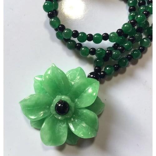 Natural jade A Hand-Carved flower green jade pendant necklace women rose necklaces for women pendants jadeite jade jewelry
