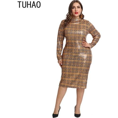 TUHAO 2020 Sequin Skinny Elegant Women Vintage Party Dresses Plus Size 5XL 4XL 3XL Female Night Club Dress Womens Dress WM82