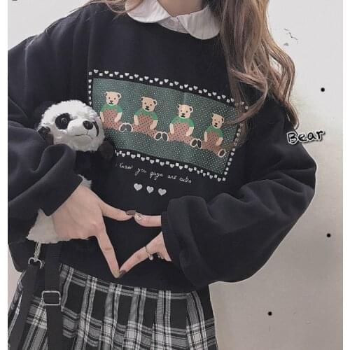 4 Bears Dots Winter Womens Loose Sweatshirt Long Sleeve Pullovers Hoodies Round Collar Cute Red Black Beige