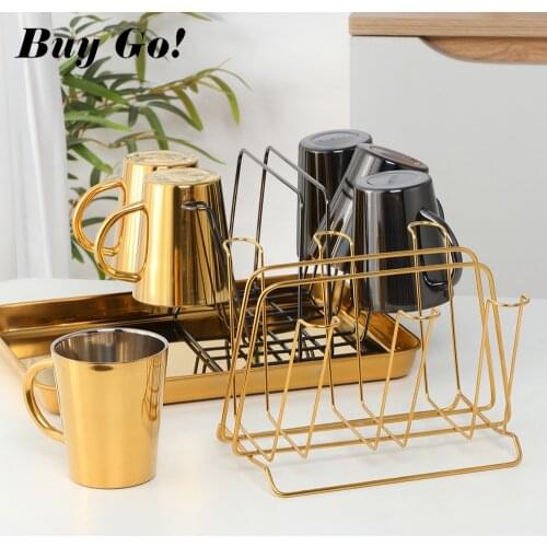 1-8PCS Stainless Steel Drinkware Coffee Mug Portable Milk Tea Cups With Cup Storage Holder Desktop Food Dessert Plate Kitchen
