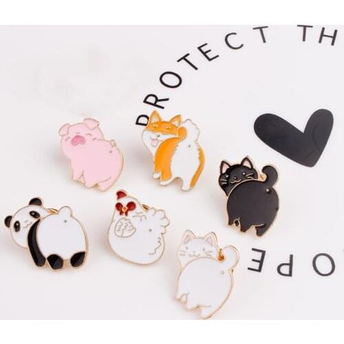 1Pc Animal Ass Enamel Pin Brooch Funny Cat Dog Panda Fox Pig Cartoon Jewelry Gifts Kids Badge Pins Bag Packbag Decoration