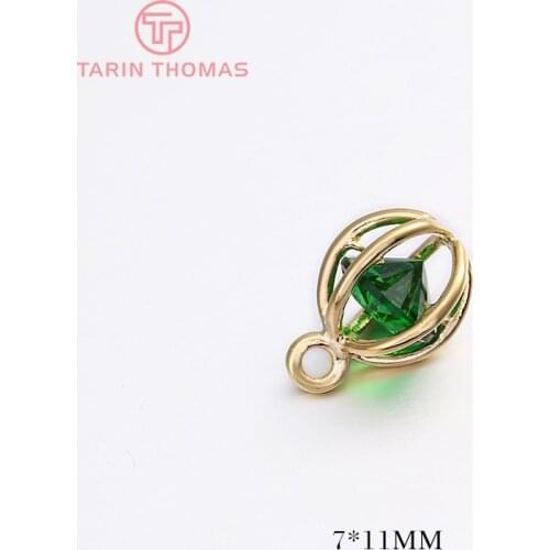 6PCS 7x11MM Hole 1MM 24K Gold Color Plated Brass with Zircon Hollow Cage Charms Pendants High Quality Diy Jewelry Accessories