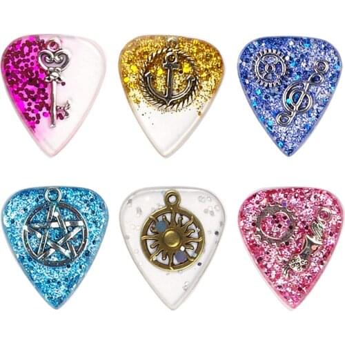 6pc Fashion Guitar Pick Pendant DIY Handmade Decor with Box 6 Patterns