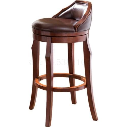 American Bar Chair European Solid Wood Bar Chair Wooden Bar Stool High Stool Backrest Bar Stool Rotation