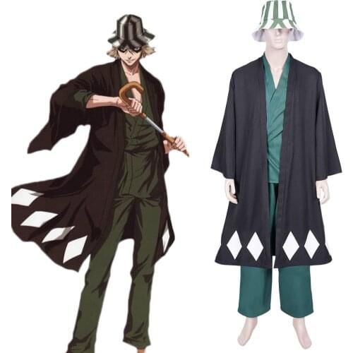 Anime Bleach Urahara Kisuke Cosplay Costume Coat Pants Hat Outfits Halloween Carnival Suit