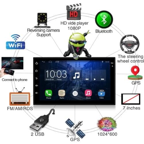 Android 6.0 Car Radio Stereo 2 DIN wifi bluetooth 7" Touch Screen 2Din 1024*600 GPS Navigation MP4 MP5 DVD Car Audio Player