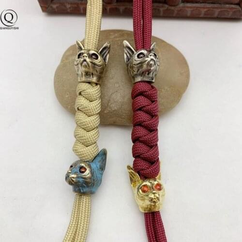Egyptian Cat Pure Copper Knife Beads Lanyard Pendant Jewelry Undead Patron Saint DIY Keychain Retro Brass Paracord Umbrella Rope