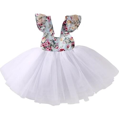 2 color Flower Girls Kids Baby Fly Sleeve Lace Floral Dress Party Formal Dresses Sundress