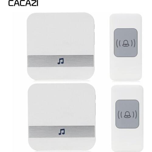 CACAZI Wireless Doorbell Waterproof 2 Battery Button 2 Receiver 300M Remote US EU UK Plug Home Cordless door bell 52 chimes
