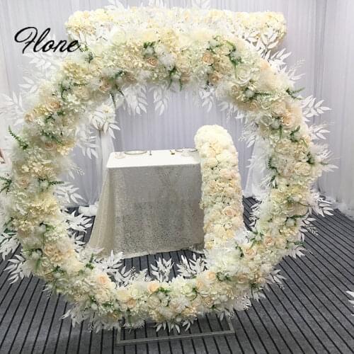 Flone Custom White Champagne Artificial Flowers Row Wedding Gazebo Table Runner Floral Arrangement Decoration
