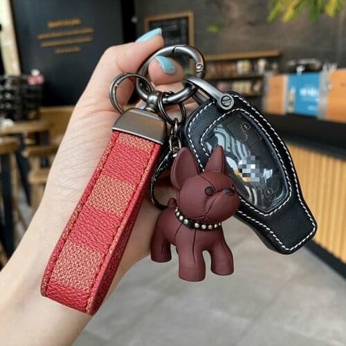 French fighting dog dog horseshoe buckle car keychain creative leather rope key chain cute couple key ring bag pendant female