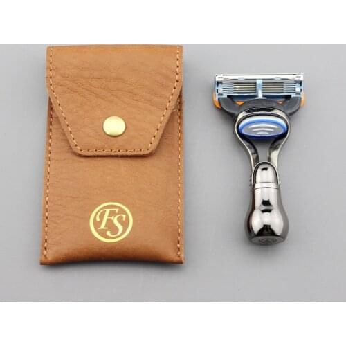 Frank Shaving, Luxurious Mini 5-blade Shaving Razor With 100% Real OX Leather Case, Travel best choice, #FU-TR *FREE SHIPPING