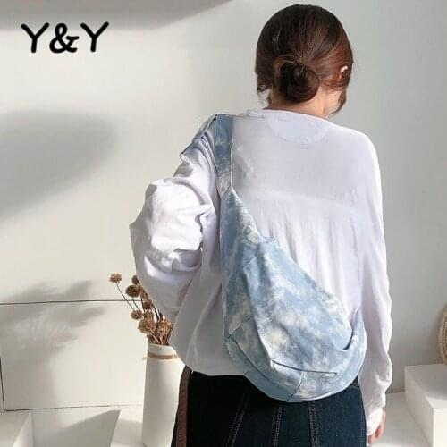 Y&Y Canvas Bag Female Messenger Bag Shoulder Large Capacity Ins Japanese Chic Student Tie-dye Sky Blue Korean Style Hobos Bag
