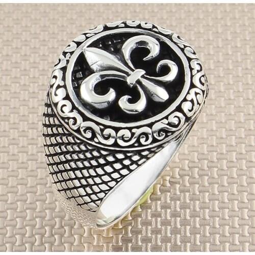 Sterling Silver Round Ottoman Motif Ring Handmade Vintage Flower Ring Oxidized Ring For Men Made in Turkey