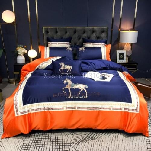 Luxury Europe Palace Bedding Set Breathable Silk Cotton Horse Embroidery Double Duvet Cover Bed Linen Pillowcases Home Textile