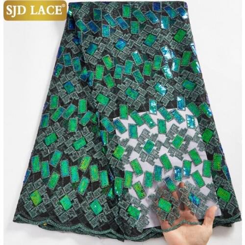 SJD LACE Green SequinsTulle 2021 Fashion African Mesh Lace Fabric Friendly Skin French Net Lace Fabric For Wedding Sewing A2585