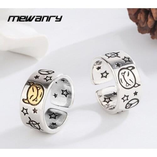 Mewanry 925 Sterling Silver Devil Star Pattern Couples Rings New Fashion Creative Design Holiday Party Jewelry Gifts for Women
