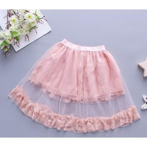 Fashion Flower Lace Skirts Summer Casual Princess Girls Skirt Cute Solid Color Mesh Kids Skirts 3-8 Years Old Children Clothing