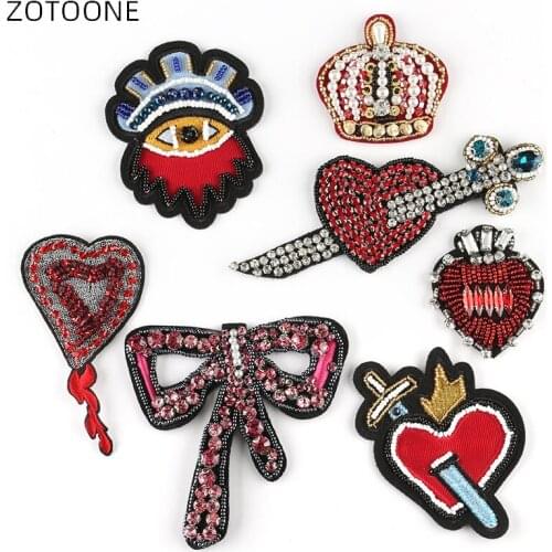Sew on Rhinestone Patch Crown Heart Eyes Beaded&sequin Patches for Clothing Crystal Pearl Patch for Clothes Beaded Applique H