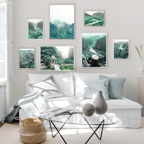 Green Mountain Water Forest Landscape Wall Art Canvas Painting Nordic Posters And Prints Wall Pictures For Living Room Decor