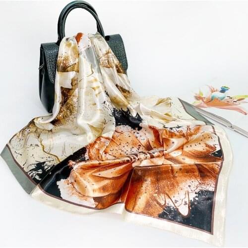2021 New Imitation Silk Scarf Women Large Square Scarf 90cm Silk Print Scarf Shawl