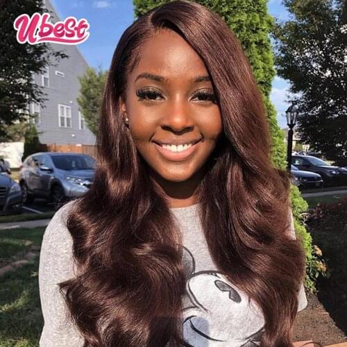 Ubest Brown Lace Frontal Wig Body Wave Peruvian Human Hair Wig Natural Hairline Pre Plucked Transparent for Women Transparent