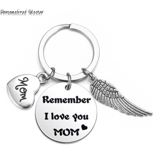 Personalized Master Custom Keychains "Remember I love you MOM" Alloy Heart Wing Key Chain Engrave Text Keyring Mothers Day Gift